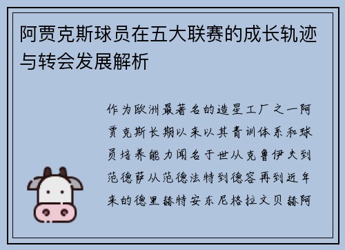 阿贾克斯球员在五大联赛的成长轨迹与转会发展解析